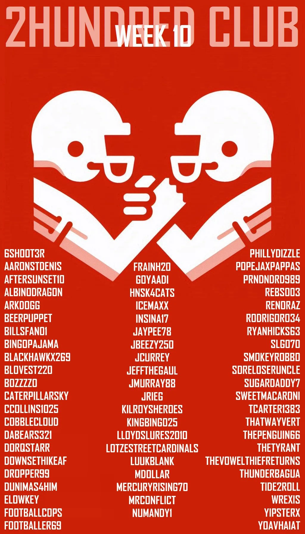 A trading Napkin featuring the names of the teams that scored 200 points in week 10